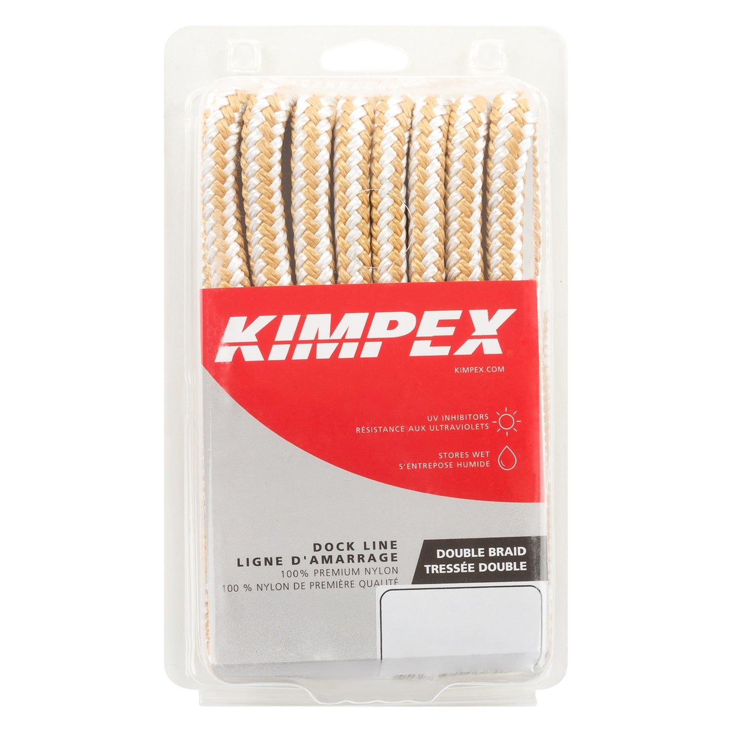 Kimpex Dock Line 1/2" x 15' Double-Braided White and Gold Nylon